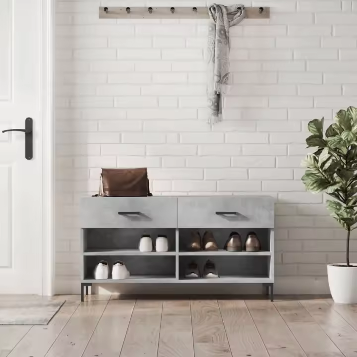 vidaXL Banco zapatero madera de ingeniería gris hormigón 102x35x55 cm - 1