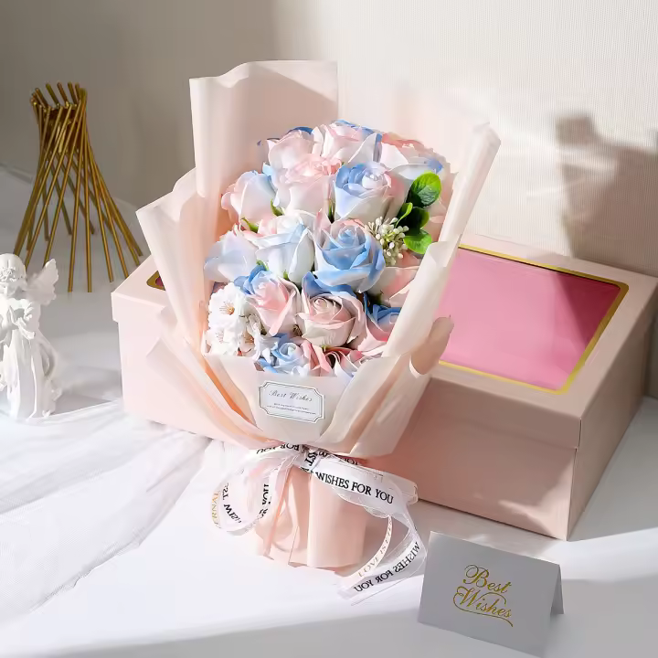 Bouquet De Flores Artificiales De Jazmín Para Decoración De Fiesta De Cumpleaños Boda Y Graduación Caja De Regalo Festiva - 1