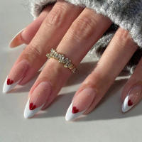 24PCS Uñas Postizas Presionadas Cortas Rosa Cuadradas Diseño De Amor Uñas Postizas Francesas Con Brillo Uñas Lindas Para Fiesta - details 28