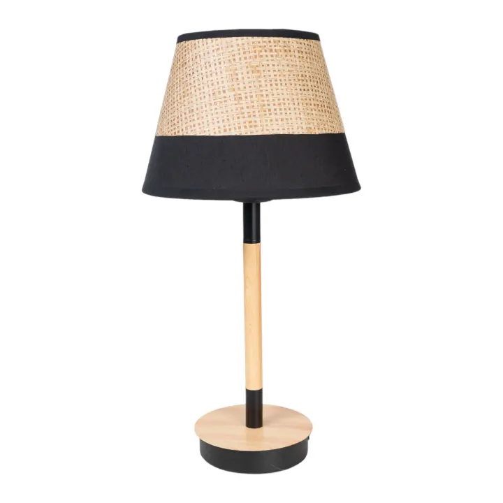LAMPARA BASE MADERA PANTALLA NEGRA/MIMBRE HM1137 FIJALO - 1