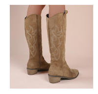 Botas De Vaquero Bordadas Para Mujer Con Punta Puntiaguda Y Tacón Grueso Botas Largas De PU Cuero Falso Botas De Rodilla Alta Para Otoño - details 18