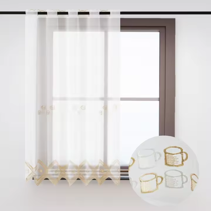 Cortina Cocina , Visillo Cocina con Bordados Transparente un Panel /Dos Paneles - 1
