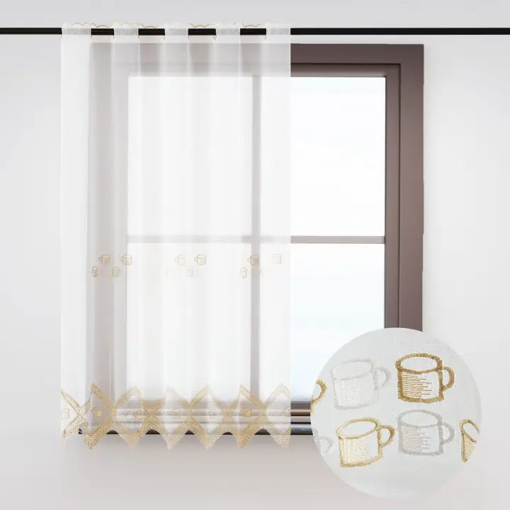Cortina Cocina , Visillo Cocina con Bordados Transparente un Panel /Dos Paneles - 1
