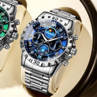 Reloj De Hombre Impermeable Con Cronógrafo Y Dial 3D De Estrella Galáctica Luminosa De Acero Inoxidable Para Regalo De Cumpleaños - details 0