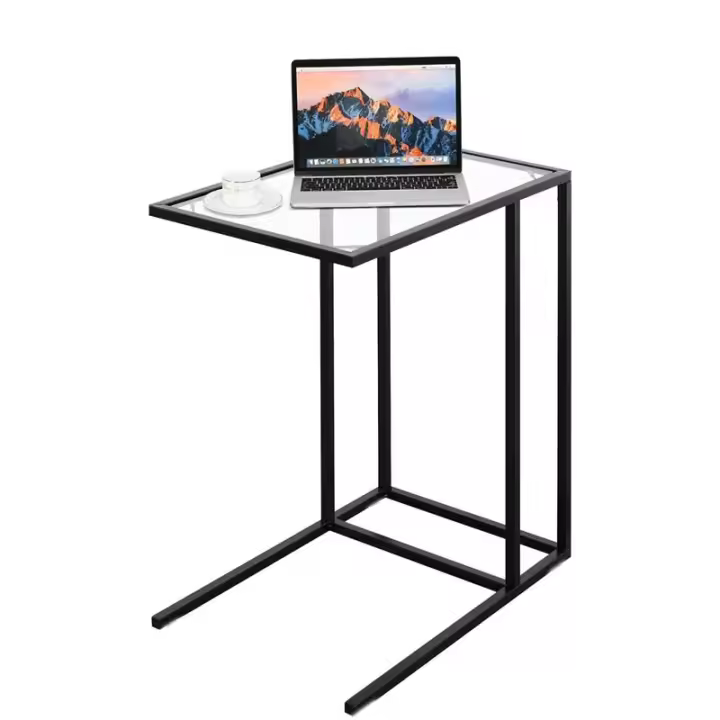 Mesa Sofa Loft 40X30X59 Cm Mesa Auxiliar Mesa Auxiliar En Forma De C, Mesa Auxiliar Con Tapa De Vidrio Templado Para Sofá Mesitas De Noche Mesas De Centro Para Sala De Estar, Dormitorio Y Oficina - 1