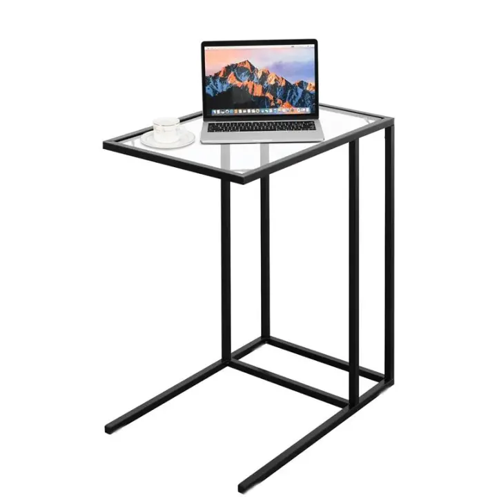 Mesa Sofa Loft 40X30X59 Cm Mesa Auxiliar Mesa Auxiliar En Forma De C, Mesa Auxiliar Con Tapa De Vidrio Templado Para Sofá Mesitas De Noche Mesas De Centro Para Sala De Estar, Dormitorio Y Oficina - 1