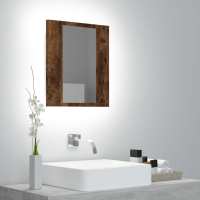 vidaXL Armario espejo de baño con luz LED acrílico 40x12x45 cm en color Blanco/Roble ahumado/Roble artisan y más | almacenamiento funcional diseño moderno para baño dormitorio sala - details 1