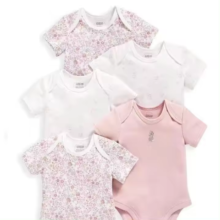Nueva ropa de verano para bebés y niños pequeños, mono de pedo cruzado triangular de colores mixtos, ropa para gatear para bebés, conjunto de cinco piezas - 1