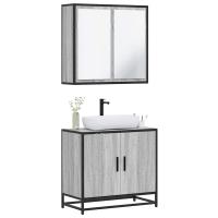 vidaXL Set de muebles baño 2 pzas madera contrachapada en color Roble ahumado/Negro/Marrón roble y más | almacenamiento funcional diseño moderno para baño dormitorio sala - details 3
