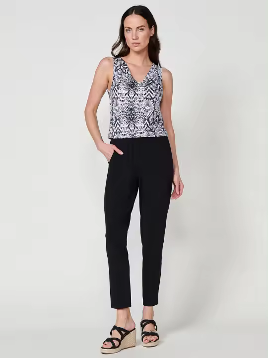 Koroshi Mono Negro con Escote Drapeado y Estampado Ikat para mujer - 1