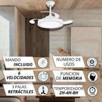 Ventilador de Techo con Luz LED 72W – Motor DC Silencioso – Aspas Retráctiles – 6 Velocidades, Luz Cálida, Día y Fría (3000K-4000K-6000K) – Temporizador – Ø102 cm, Mando Incluido [Clase de eficiencia energética E] - details 4