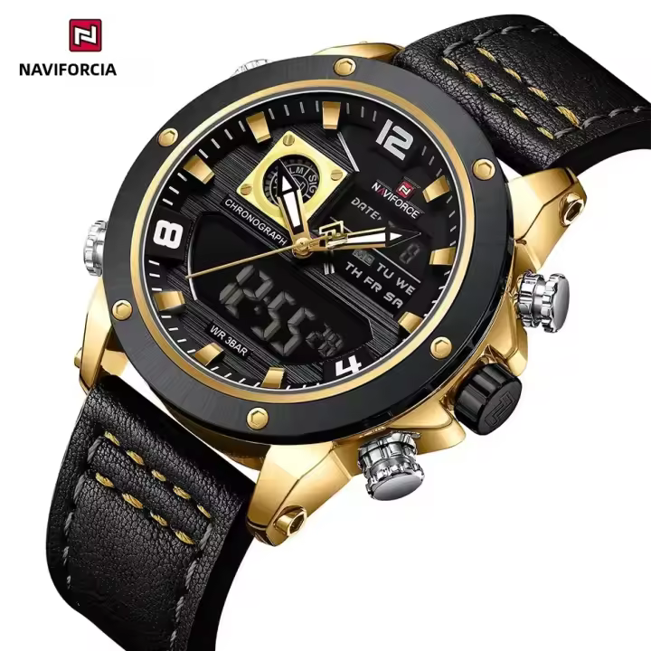 Reloj Deportivo Militar NAVIFORCE NF9236 Para Hombre Con Pantalla Dual Impermeable Resistente Al Choque Cuero Correa Estilo Casual - 1