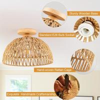 Luz De Techo Bohemia En Rattan Con Diseño De Colgante Handwoven Mid-Century Base De Madera Montaje Plano Luz De Techo Cerrada - details 6