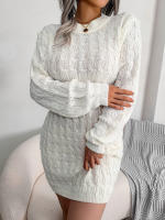 Vestido De Suéter De Punto Para Mujer Otoño Invierno Casual Manga Larga Colores Negro Blanco Azul Ajustado Cuello En V - details 15