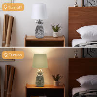 Aigostar Lampara de Mesa de Cerámica en Forma de Piña, Lámpara de Mesita de Noche Plateado con Pantalla de Tela, Casquillo E14, Lámpara de Cabecera para Dormitorio, Salón (sin Bombilla) -H36cm - details 9