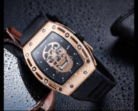 Reloj De Cuarzo Para Hombre Con Correa De Silicona Negra Luminosa Y Dial Rectangular De Armadura Calavera Estrellada BGL1612G-2 - details 12
