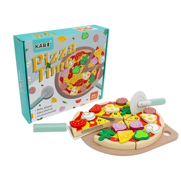 Juguete Educativo Montessori De Pizza Para Niños Set De Juego De Cocina Con Alimentos Simulados Madera Para Bebés De 3-6 Años - 1