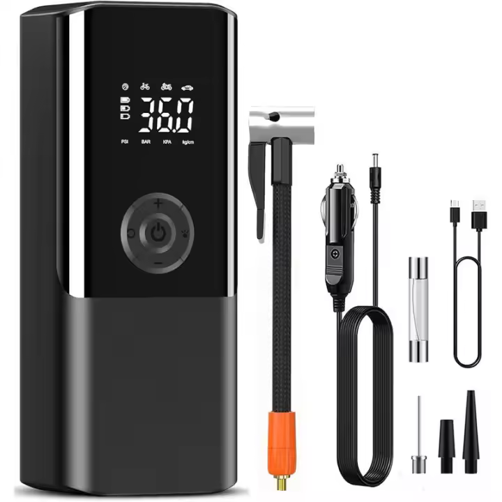 Bomba de Aire portátil, cable de aire para inflar neumáticos, Pantalla LCD, 150Psi con manómetro y Luz LED - 1