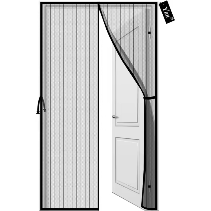 Mosquitera Puerta Magnetica, Nuevo Diseño de Hebilla Lateral, Malla Resistente, Autosellante - Malla Mosquitera Mejorada, Puerta Mosquitera con Cinta Mágica, Negro, 90 x 210 cm - 1