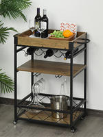Carro de Cocina Carrito de Servicio Móvil Multiusos con 3 Estantes Bandeja Botellero Soporte Copas y Barra para Comedor 77x44,5x91 cm Madera Rústica - details 1