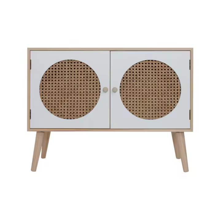 Rebecca Muebles Bajo para TV Cómoda Multiusos with 2 Puertas de Madera Blanca y Marrones - 1
