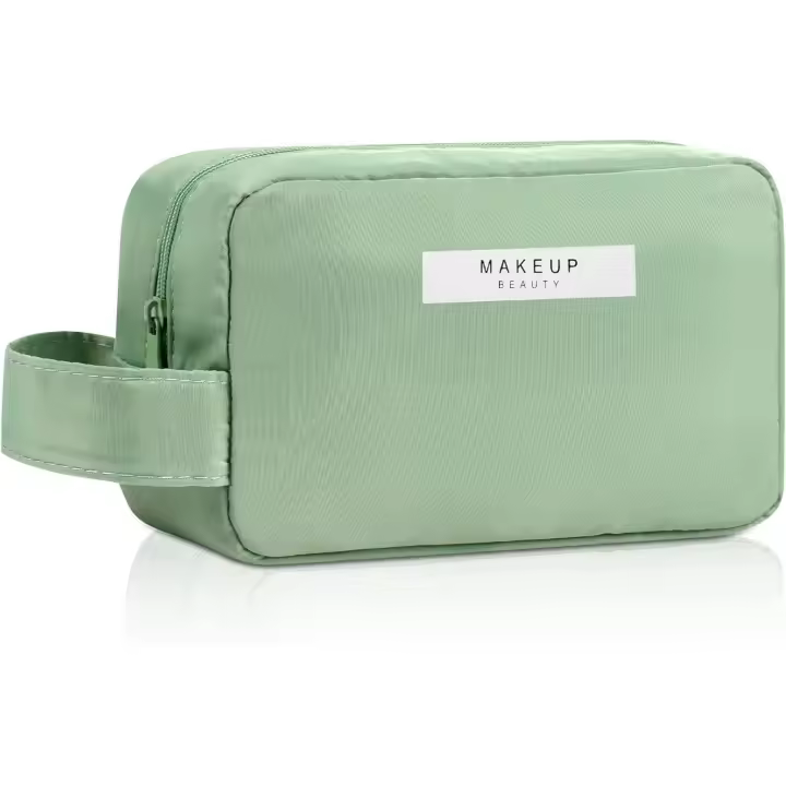 1 Bolsa de viaje de maquillaje impermeable, Bolsa de Cosméticos de Esponja Gruesa Doble, Bolsa de viaje con Mango y compartment, con Espejo Bolsa (verde-S) - 1