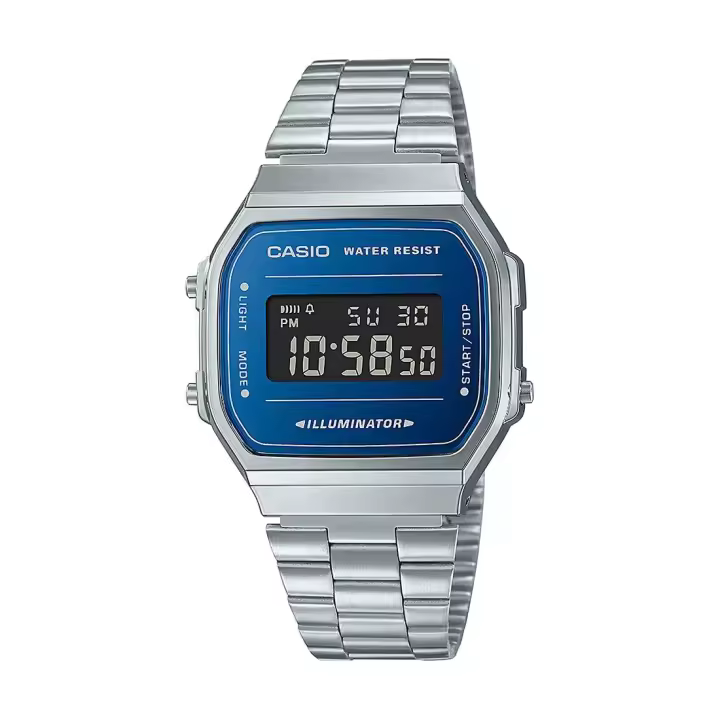 Reloj Casio A168WEM-2BEF Vintage de Cuarzo Digital | Correa Plateada de Acero Inoxidable - 1