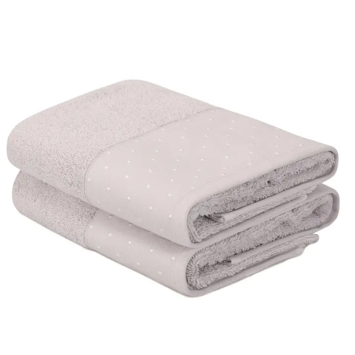 Wellhome Juego de Toallas de Mano (2 Piezas) Gris Claro y Blanco - Algodón 510 Gr/m² - 50 X 90 Cm - 1