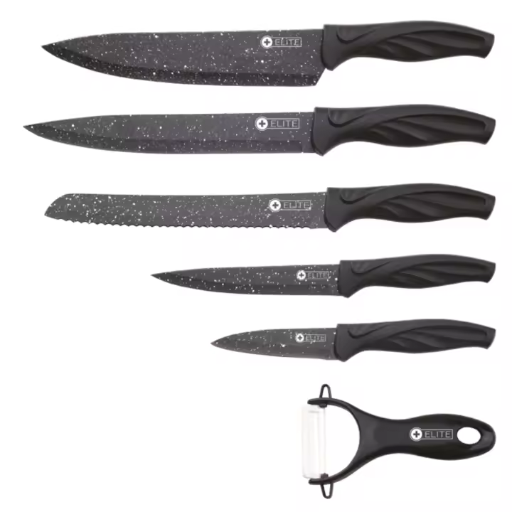 Set de 5 cuchillos Elite, De Acero Inoxidable y Pelador. Mango De Goma Ergonómico Con Agarre Antideslizante - 1
