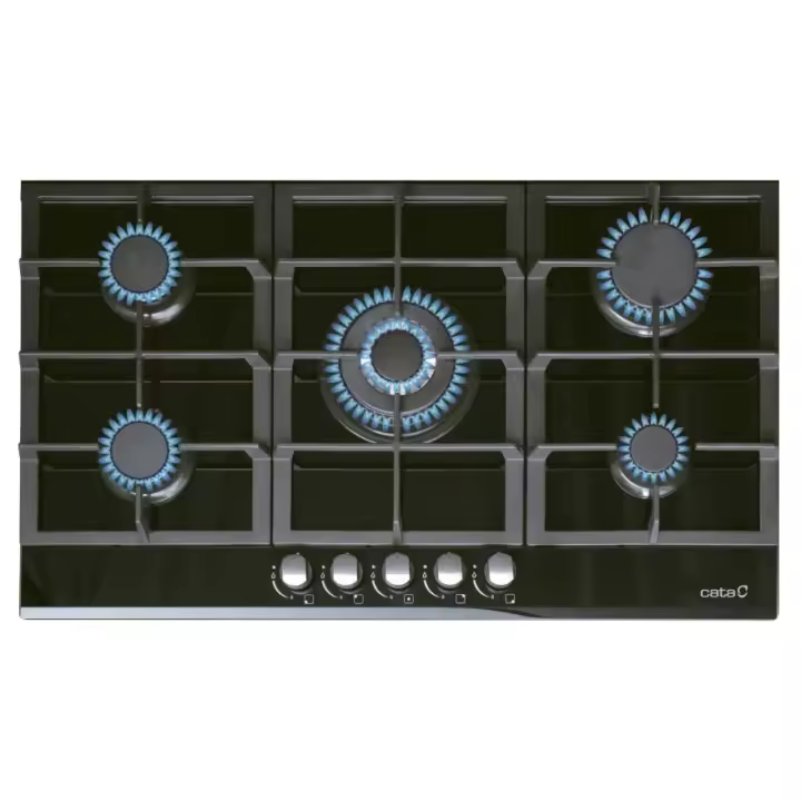 Placa a Gas 87cm Cata LCI 9041 BK  | 5 Zonas, Natural, Negro, Superficie Cristal, Fuego 3, 5 kW, 11000W - 1