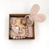 Juego De Toalla De Algodón Muselina Para Bebé Con Mordedor De León De Madera Y Cadena De Chupete Suave Para Recién Nacidos Unisex 0-1Años - details 8