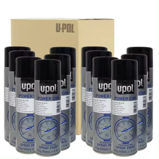 DISPIVAL 12 x AEROSOL U-POL POWER CAN PCGB NEGRO BRILLANTE 500 ML - 1