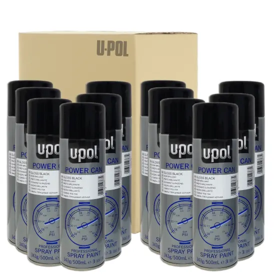 DISPIVAL 12 x AEROSOL U-POL POWER CAN PCGB NEGRO BRILLANTE 500 ML - 1