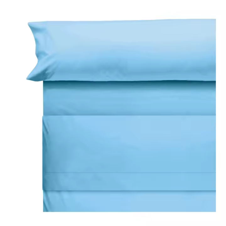 ANGAMA TEXTIL - 💙​ Sábanas de Verano 100% Poliéster tacto Suave -Celeste - Juego de 3 Piezas - Extra Suaves Lisas - Modelo Sprin Collections. Compuesto por sábana bajera ajustable, sábana encimera + una funda de almohada. - 1