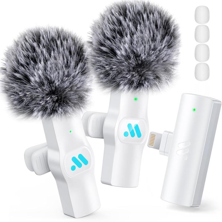 Micrófono Lavalier Inalámbrico, Mini Micrófono de Solapa Plug & Play con Cancelación de Ruido, Micrófonos Dobles para Grabación de Vídeo, Streaming, TikTok, YouTube, Vlogs, Entrevistas y Directos (iOS 12+)