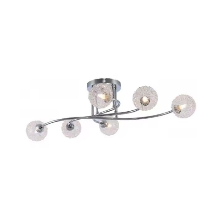 LÁMPARA DE TECHO. PLAFÓN DE METAL COLOR CROMO. CON 6 TULIPAS CON BONITO DISEÑO.  LUZ G9 x 6.  REF. 923 - 1