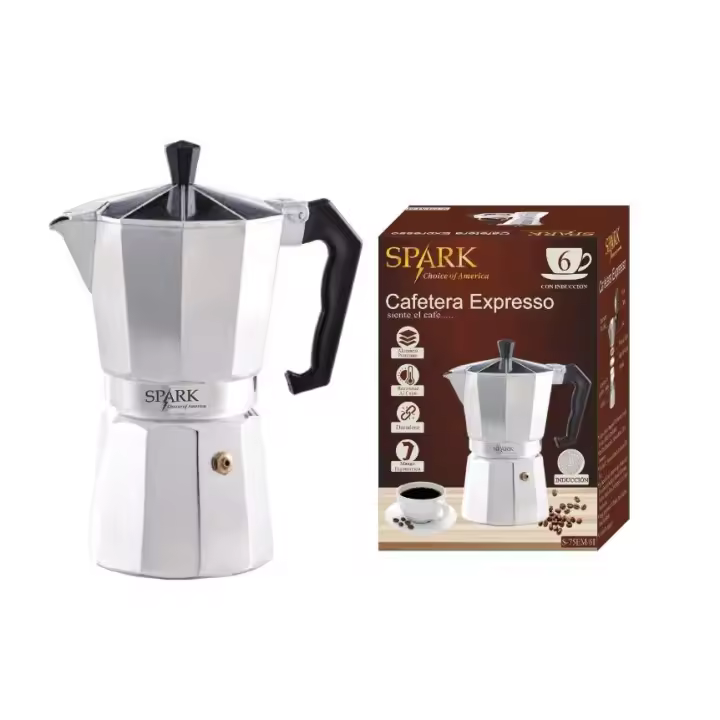 SPARK. Cafetera Expresso Clásica de INDUCCIÓN. 6 TAZAS. de Aluminio Premium.  Mango Ergonómico. Café. Italiana. - 1