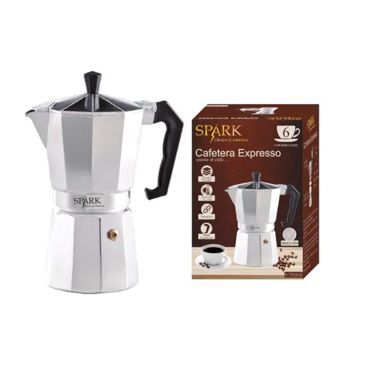 SPARK. Cafetera Expresso Clásica de INDUCCIÓN. 6 TAZAS. de Aluminio Premium.  Mango Ergonómico. Café. Italiana. - 1