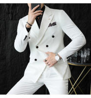 Traje De Negocios Slim Fit Doble Botón De Color Sólido Dos Piezas Coreano Elegante Para Hombres Con Pantalones Talla S-7XL - details 15