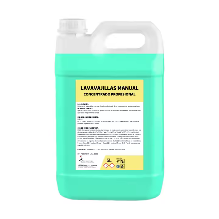 Lavajillas Manual Proquimar – Detergente para Vajilla – Gran Poder Desengrasante – Formato Profesional 5L - 1