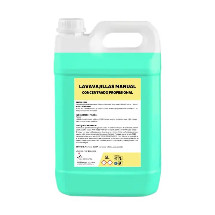 Lavajillas Manual Proquimar – Detergente para Vajilla – Gran Poder Desengrasante – Formato Profesional 5L - 1