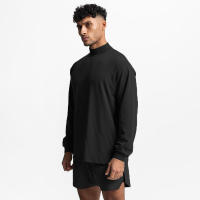 Camiseta De Manga Larga Para Hombre Sobredimensionada Cuello Alto Deportiva Algodón Suéter De Gimnasio Estilo Casual - details 3