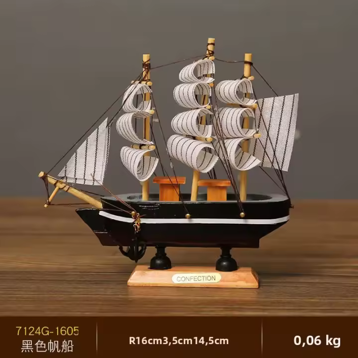 Modelo De Barco Pirata De Madera Pequeño Decoración Para Mesa Y Pasteles Barco De Pesca LED 16-20cm Estilo Mediterráneo - 1
