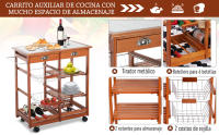 Carrito para Cocina Multifuncional Carrito Auxiliar de Madera con Gran Espacio de Almacenaje Cajones Cestas Estantes 4 Ruedas Freno - details 1