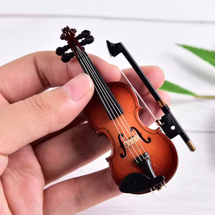 Mini Violín Muestral De Madera 8cm Adorno Decorativo Musical Instrumentos Miniatura Soporte Incluido Regalo Para Adultos - 1