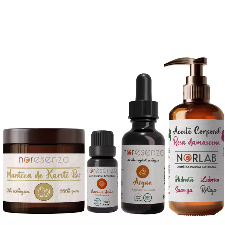Rutina de Hidratación Corporal Natural Noresenza - Pack BIO con Manteca de Karité Orgánica , Argán , Aceite corporal damascena y aceite esencial de naranja- Vegano - 1