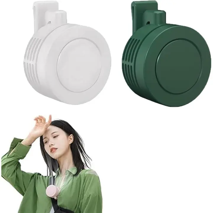 Mini ventilador Eléctrico portátil, y sin Aspas Silencioso, con clip para el cinturón, ajustable con 3 velocidades, ideal para Exterior, Viajes y oficina (blanco y Verde) - 1