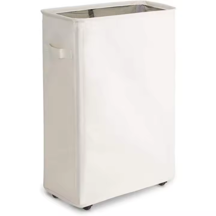 Cesta de lavandería estrecha con ruedas, plegable, enrollable, rectangular, impermeable, de pie, práctica para la colada sucia Beige - 1