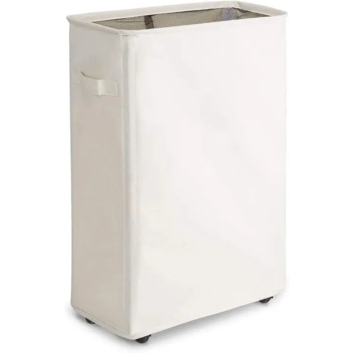 Cesta de lavandería estrecha con ruedas, plegable, enrollable, rectangular, impermeable, de pie, práctica para la colada sucia Beige - 1
