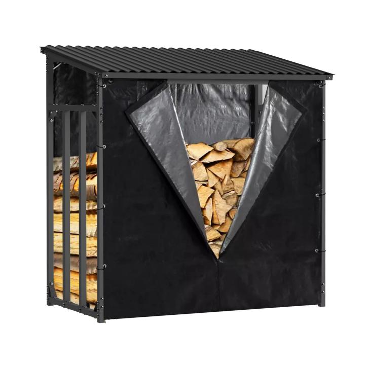Gardiun Leñero Exterior Gardiun Wood Shed I 143x70x145cm Acero Galvanizado con Cubierta Impermeable, Lona Protectora y Soporte Inferior